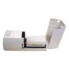 The Optimum 3000 white automatic paper towel dispenser is shown with its cover open, displaying a roll of paper towels inside.