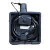 The Restorator® features a black power cord neatly wound inside a square plastic reel with a handle and visible plug, shown from the front.