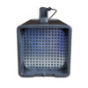 Front view of the Restorator®, a rectangular black device with a perforated metal grill and a top handle, likely serving as an air purifier or deodorizer.